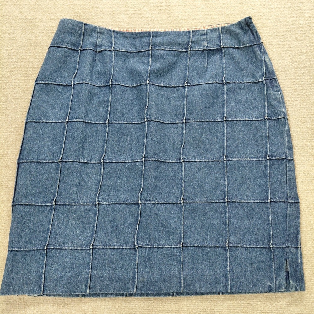 Christopher And Banks Quilted Square Panel Denim Skirt Women's‎ Size 8 Skirt